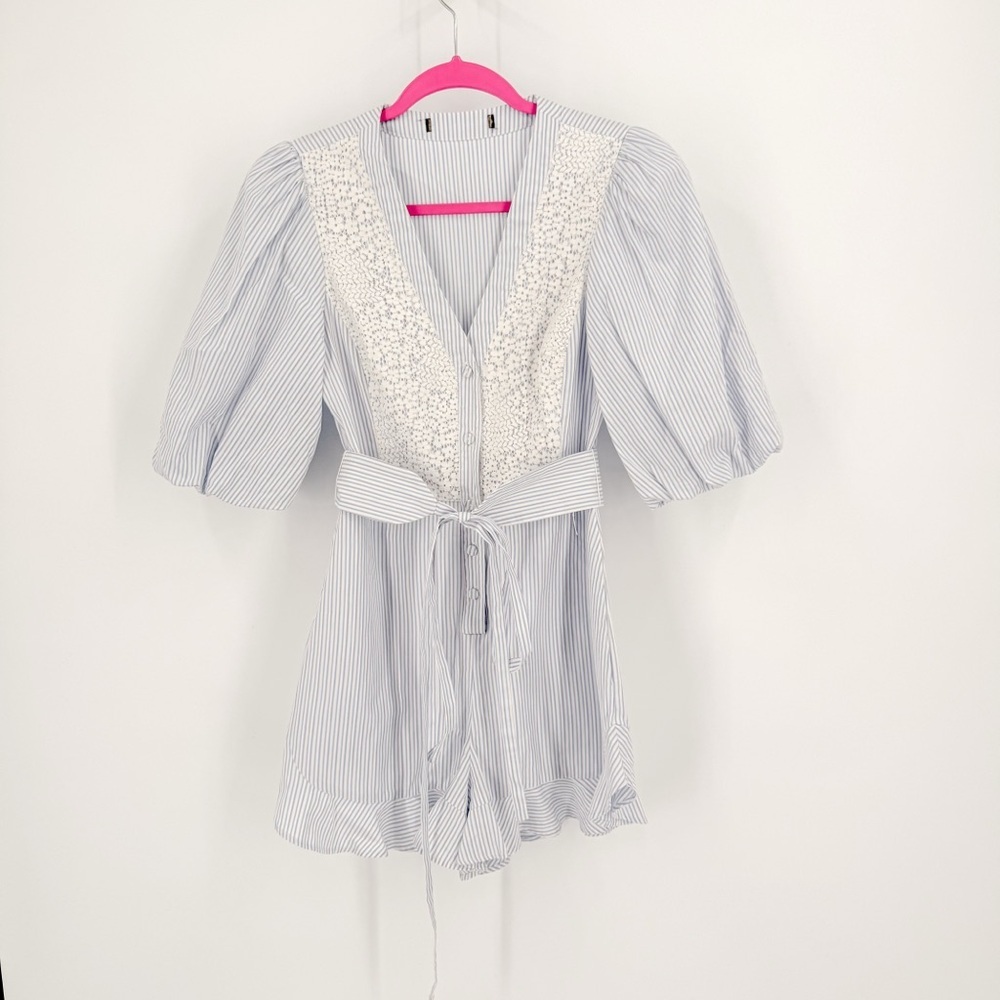 BCBGeneration Striped Jumpsuit with Lace Detail